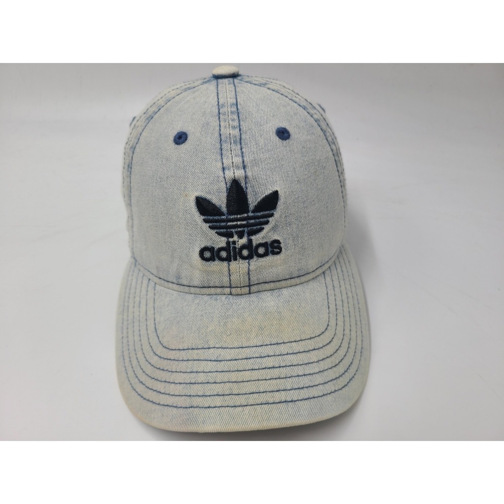 Women Adidas Trefoil Denim Style Look Acid Stonewash Jean Strapback Hat Cap Blue